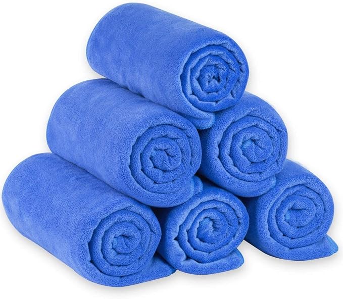 JML Microfiber Bath Towels, Large Bathroom Towel Set 6 Pack (30" x 60") - Soft, Absorbent, Quick Dry, Use for Hair, Shower, Fitness, Sport, Yoga, Dark Blue by JML