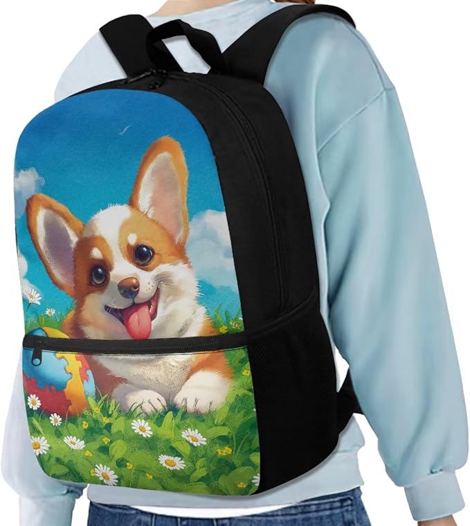 Cute Corgi Dog Backpack for Girls Boys Backpack with Lunch Box Water Bottle Holder and Big Pencil Case 4PCS Set 17" Bookbag with Front Pocket for School Sturdy School Bag for Kids Elementary - Image 2