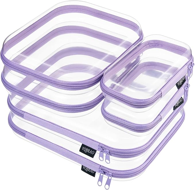YQBRAO 6 Pack Royal Purple Clear Hard Shell Zipper Case, 1.2mm Heavy Duty Art Supply & Cosmetic Bags, Crush-Proof Storage Pouches for Hobbies, Tech & Makeup (2L, 2M, 2S) by Unknown