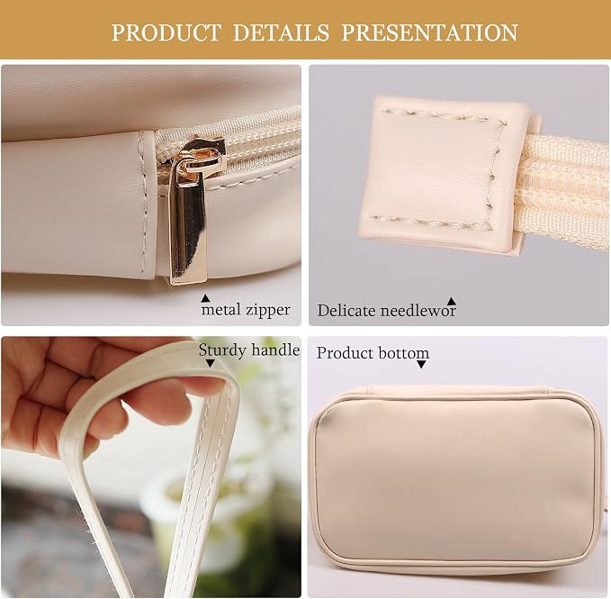 Abiudeng Large Capacity Makeup Bag Ladies Cosmetic Bag Travel Bag with Compartments Portable PU Leather Travel Makeup Bag with Handle - Image 7
