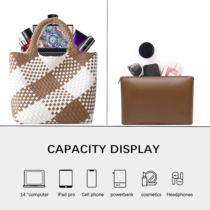 JINMANXUE Fashion Woven Bag Shopper Bag Travel Handbags and Purses Women Tote Bag Large Capacity Shoulder Bags - Image 5