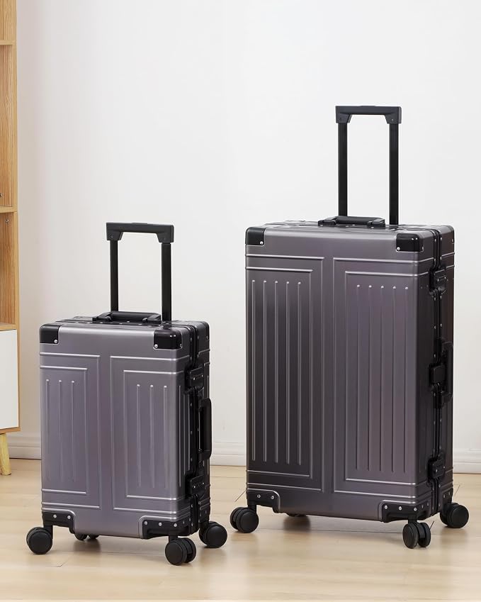 All Aluminum 20/28 Luggage Set，Cut from Whole Aluminum Sheet，22x14x9 Airline Approved ，（3rd Generation，Premium Metal zipperless suitcase ） (grey, 20+28inch) - Image 2