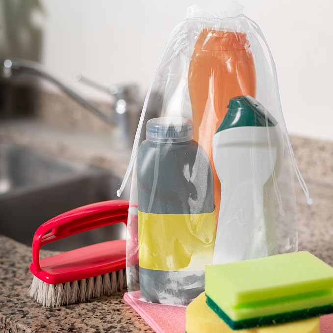 APQ Supply Drawstring Bags, Clear LDPE 2 Mil, Nylon Drawstring, Waterproof Storage & Travel Bags - Image 7