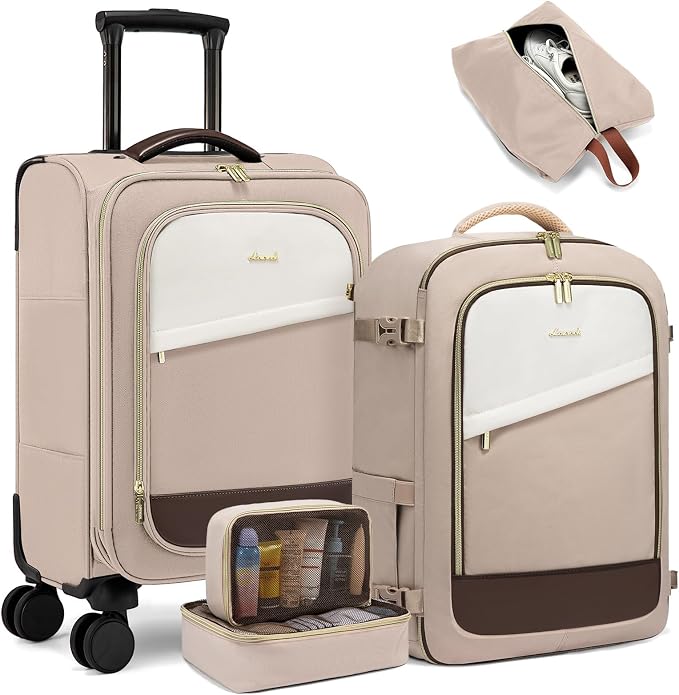 LOVEVOOK 5 Pcs Carry On Luggage 22x14x9 Airline Approved with 40L Laptop Travel Backpack, 20 Inch Carry On Suitcases with Wheels, Rolling Suitcase for Women Men, with TSA Lock Weekender Luggage by LOVEVOOK
