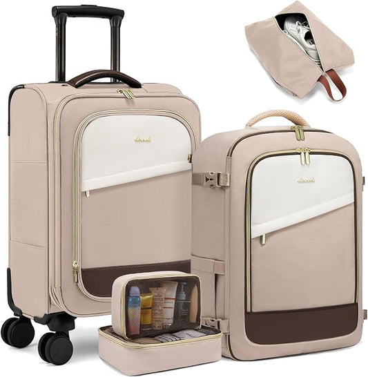 LOVEVOOK 5 Pcs Carry On Luggage 22x14x9 Airline Approved with 40L Laptop Travel Backpack, 20 Inch Carry On Suitcases with Wheels, Rolling Suitcase for Women Men, with TSA Lock Weekender Luggage by LOVEVOOK