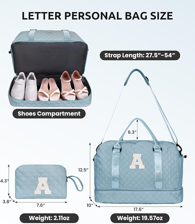 Gifts for Mom-Initial Duffle Bag with Shoe Compartment, Personalized Weekender Bag, Monogram Overnight Bag, Letter Travel Bag with Makeup Bag，Personalized Gifts Idea for Women Her (Letter F) - Image 3