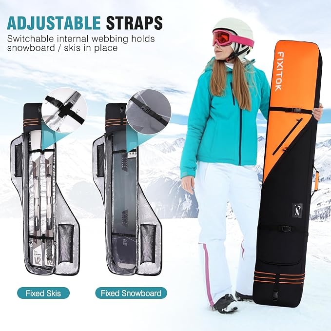 FIXITOK Snowboard & Ski Bag for Air Travel, Waterproof Full Padded Snowboard Bag Fit Board, Boots, Clothes, Helmet and Gear, Adjustable Length Ski Bag(157CM-181CM) - Image 4