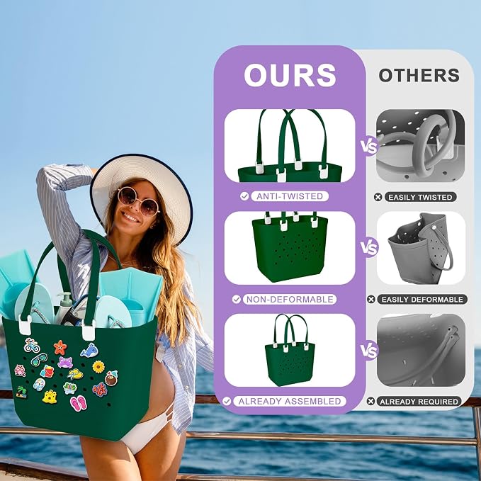 X-Large Rubber Beach Bag Travel Tote Bag with Waterproof Zipper Pocket, Washable Durable Rubber Beach Tote Mom gift - Image 6