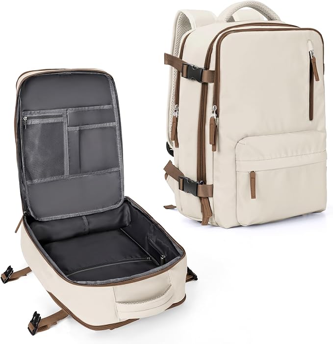 WONHOX Travel Backpack Women, Carry On Backpack for Men, Hiking Laptop Backpack Waterproof Outdoor Sports Rucksack Casual Daypack, Beige Brown by WONHOX