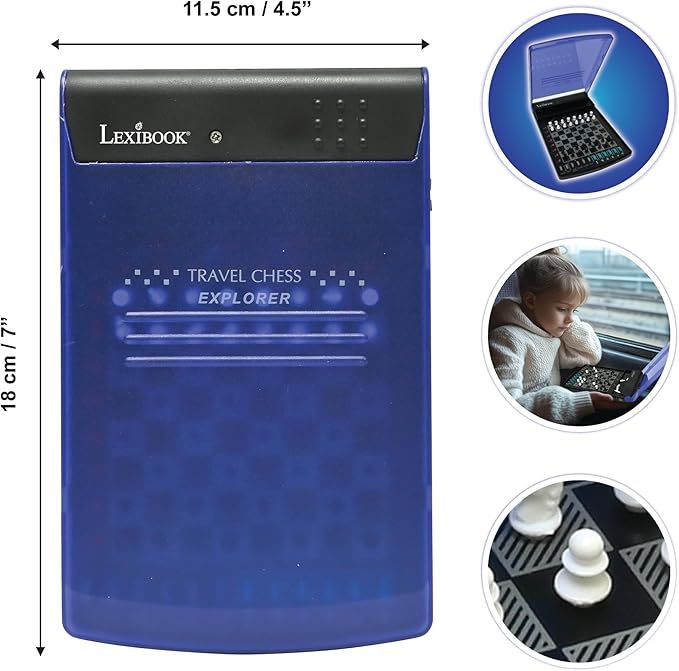 Lexibook, Electronic Travel Chess Set, 32 Pieces, 64 Difficulty Levels, 1 to 2 Players, Strategy Game, Family Board Game, LCG500