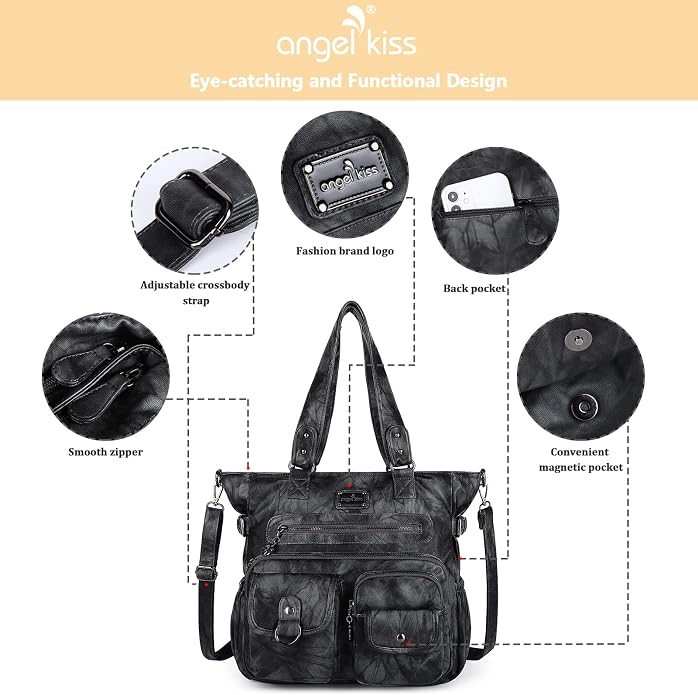 Angelkiss Purses Handbags for Women PU Tote Satchel Bags for Women Pockets Shoulder Bags… | PU - Image 6