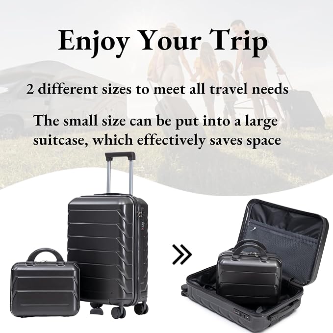 2-Piece ABS Hard Shell Lightweight Carry-On Luggage Set (14" & 20"), 360-Degree Spinner Wheels, Adjustable Telescopic Handle and Combination Lock for Travel, Dark Grey - Image 2