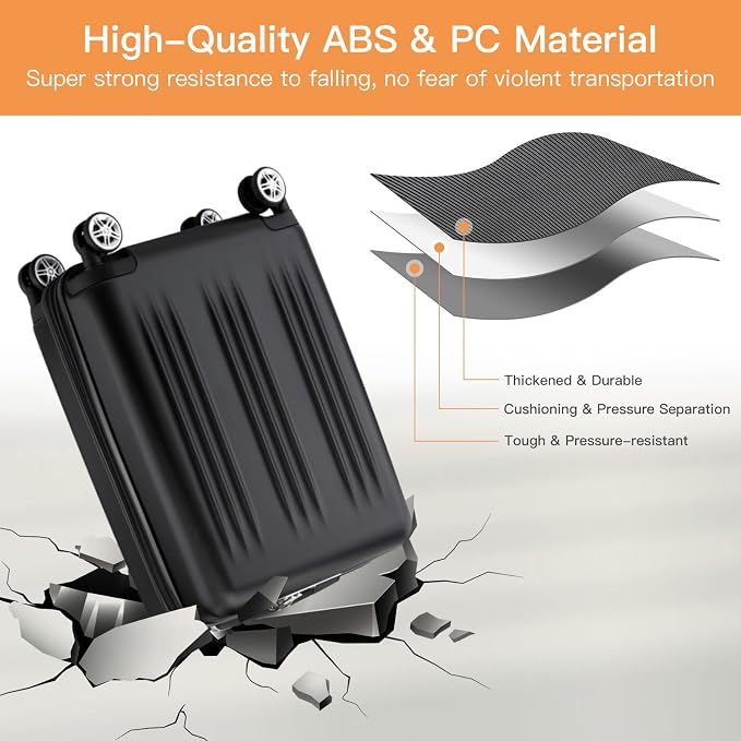 Kono Carry On Luggage 22x14x9 Airline Approved 20 Inch Expandable, Black | PC+ABS Hard Shell Suitcase, Lightweight Luggage with Quiet Spinner Wheels & TSA Lock, Suitable for 1-3 Days of Travel - Image 4