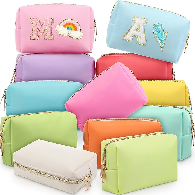 Kigeli 12 Pcs Nylon Makeup Bag Bulk Cosmetic Pouches Preppy Cosmetic Bag for Women Waterproof Travel Zipper Organizer Little Outdoor Accessory Makeup (Nylon, Foam,Macaron) by Kigeli
