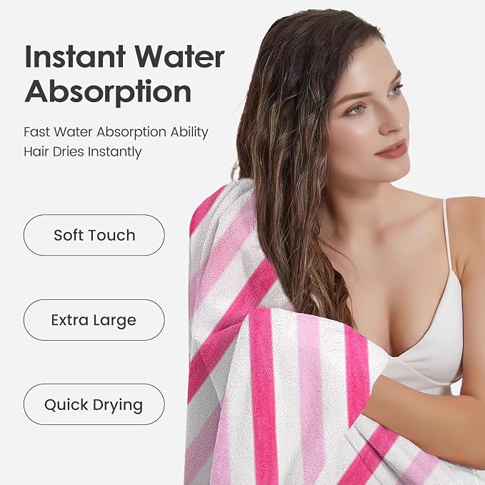 JML Microfiber Bath Towels,2 Pack(30" x 60"), Oversized, Soft, Super Absorbent, Fast Drying, Large Beach Towel Set for Sauna, Salon, Sports, Fitness, Yoga, Cabana Stripe Pink - Image 5