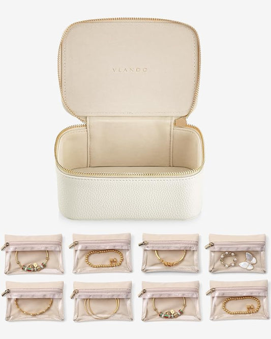 VLANDO Jewelry Travel Case,Travel Jewelry Organizer with Clear Velvet Jewelry Bags Zipper Pouch for Women Girl Gift- 8Pcs White by VLANDO