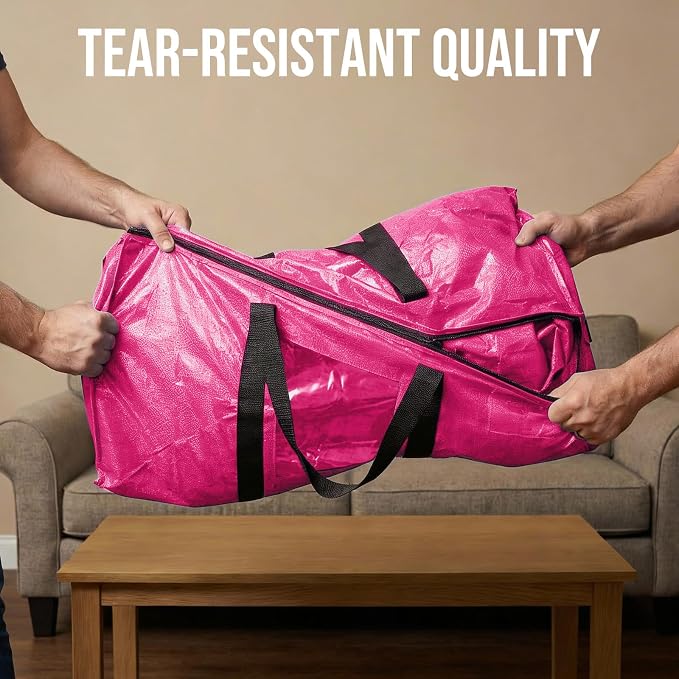 TAILI 2 Pack Pink Extra Large Moving Bags, Heavy Duty Totes with Visible Window, Wrap Around Handles, Space-Saving Storage, Alternative to Moving Boxes - Image 6