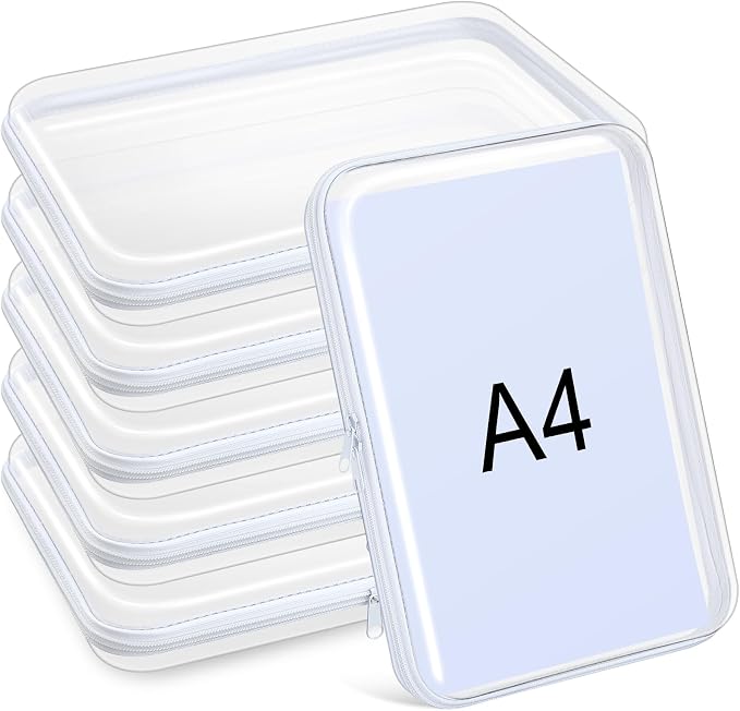 Sanwuta 6 Pcs Clear Hard Zipper Case Plastic Zipper Pouches Transparent Makeup Bag Pencil Case Pouches Toiletry Diaper Bag for Travel Toy Storage Organizer Bins(White,12.6 x 9 x 2 Inch) by Sanwuta
