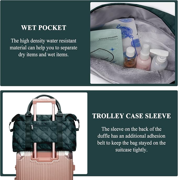 Travel Duffel Bag, Carry On Overnight Weekender Bags for Women | Travel Bag with Wet Pocket & Trolley Sleeve, For Spirit Airlines 18x14x8 Personal Item Bag - Image 5