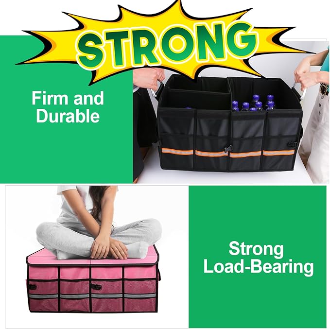 Trunk Organizer, LIBZAKI Cargo Organizer, Premium Multi Compartments Collapsible Portable Trunk Storage for auto, SUV, Truck, Minivan -Black - Image 2