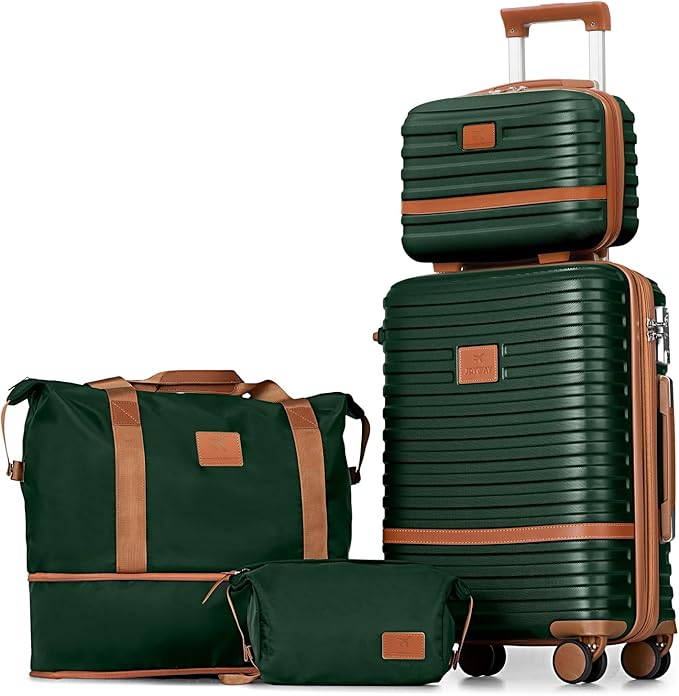 Joyway Carry On Luggage 20 Inch Expandable Suitcase with Spinner Wheel, 4 Piece Hard Shell Luggage Set with TSA Lock(Green brown) by Joyway