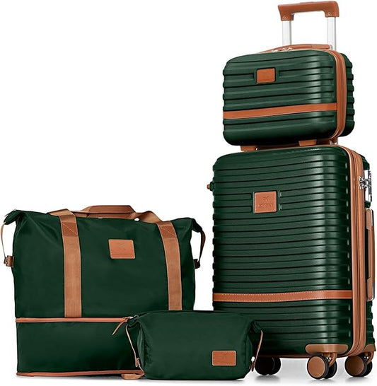 Joyway Carry On Luggage 20 Inch Expandable Suitcase with Spinner Wheel, 4 Piece Hard Shell Luggage Set with TSA Lock(Green brown) by Joyway