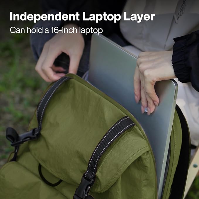 mixi Travel Backpack for Women Men, 18 Inch Carry On Laptop Backpack Flight Approved fits 16'' Laptop, Lightweight Waterproof Hiking Backpack Travel Outdoor Business Casual Daypack, Jungle Green - Image 3