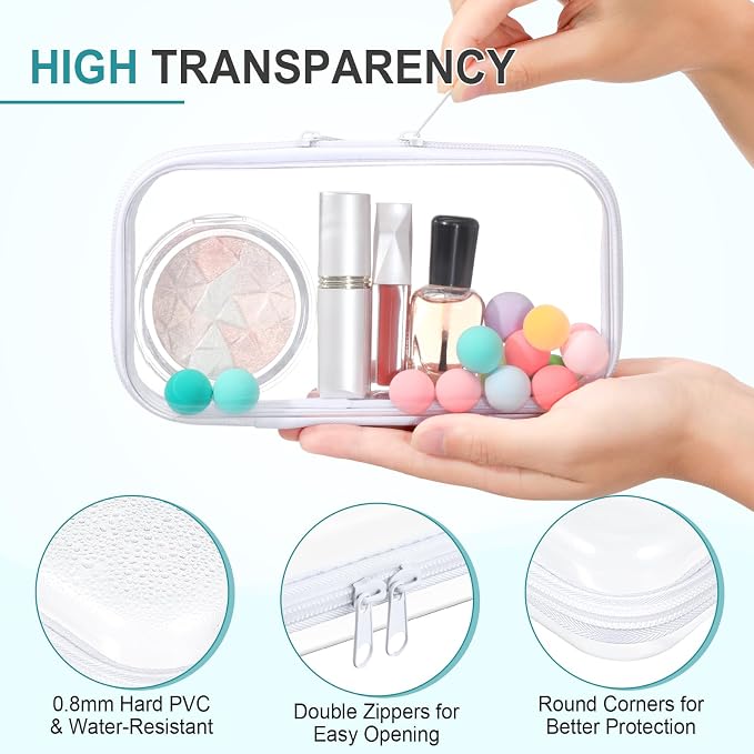 Hoolerry 4 Pcs Hard Clear Zipper Case Makeup Bags Plastic Zipper Pouch Transparent Storage Box Containers for Cosmetics, Snacks, Building Blocks, Puzzles(Clear,7.5 x 3.9 x 2 in,White) - Image 3
