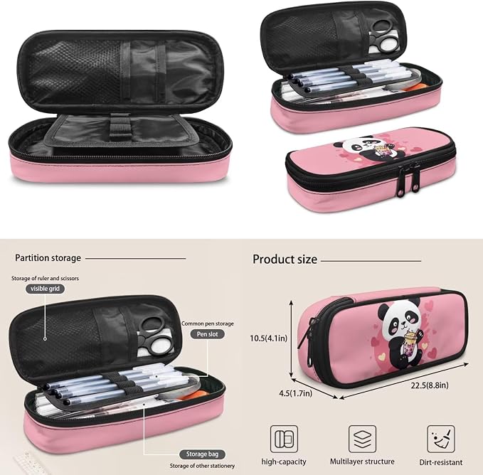 Panda Backpack for School,4Pack Cute Icecream PandaSchoolbag with Insulated Lunch Bag，Pencil Case,Bottle Holder Pouch for Girls,Toddler Backpack Elementary School Bookbag 17inch - Image 2