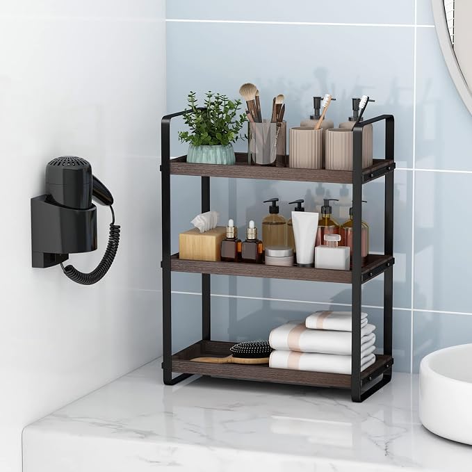 HNRLOY Bathroom Counter Organizer,Bathroom Countertop Organizer,Counter Shelf,Countertop Storage,Organization and Storage,Makeup Shelf,Sink Caddy(Brown 3 Tier) - Image 6