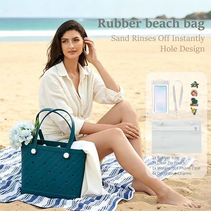 Rubber Tote Bag Extra Large & Medium, Waterproof Beach Bag for Women Men, Pool Travel Swim Silicone Tote - Image 6