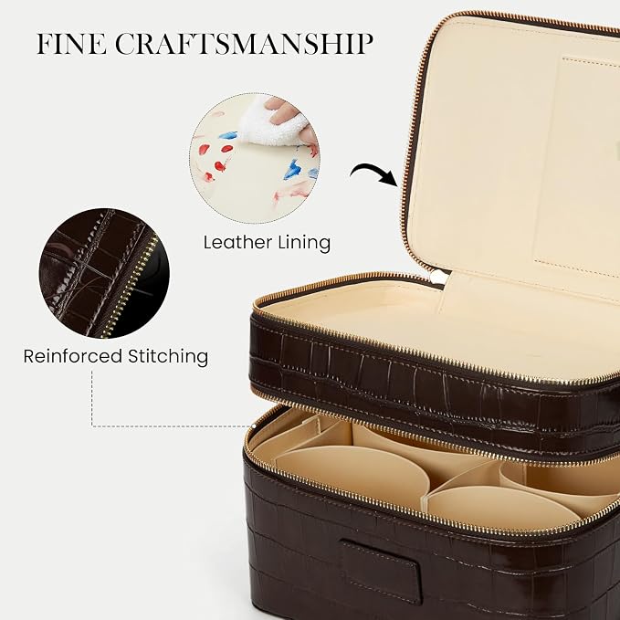 HiTotes Large Makeup Bag Crocodile Duo Vanity Case for Women Travel Toiletry Bag Leather Makeup Case Cosmetic Bag - Image 3