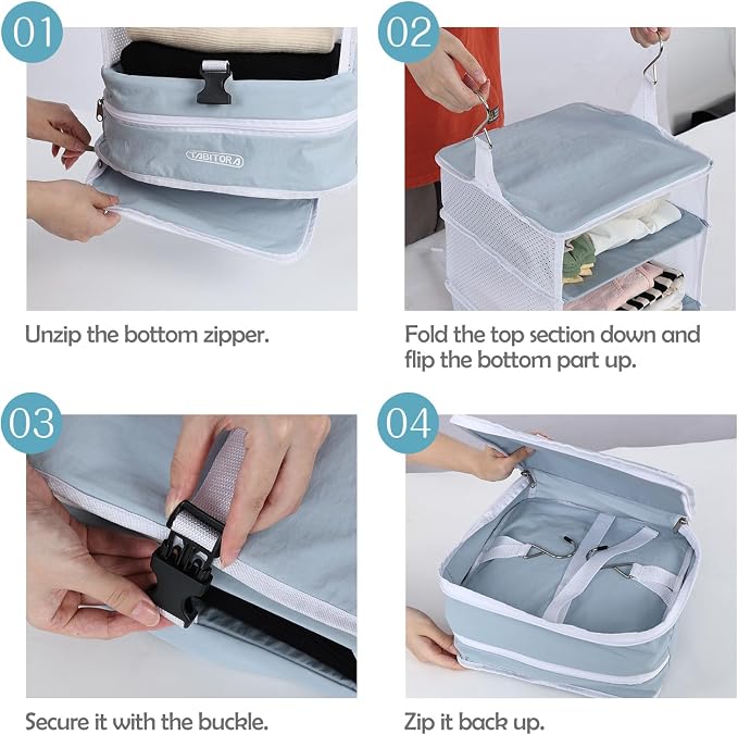 TABITORA Portable Hanging Travel Shelves Bag Packing Cube Organizer Suitcase Storage Large Capacity - Image 4