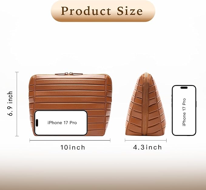 Minoisome Travel Makeup Bag,PU leather toiletry bag,make up organizer case for women,Large Capacity Cosmetic Bag,Wide-open Pouch Purse，Toiletries Accessories，Fold-Down Design and Adjustable Dividers. - Image 6