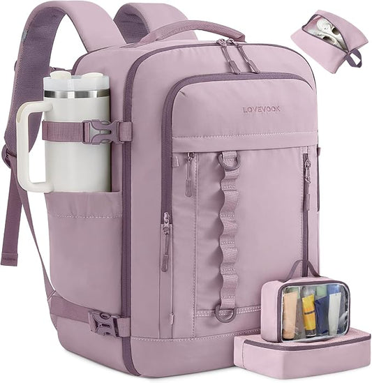 LOVEVOOK 50L Travel Backpack for Men Women, Waterproof Carry On Backpack for Work & Travel, Flight Approved Personal Item with 3 Packing Cubes, TSA Bag Fits 17.3" Laptop,Grape purple by LOVEVOOK