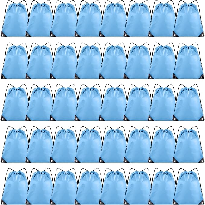 Grneric 40 Pieces Drawstring Backpack Bulk Cinch Sackpack Ployster Drawstring Bags for Gym Party Trip(Sky Blue) by Grneric