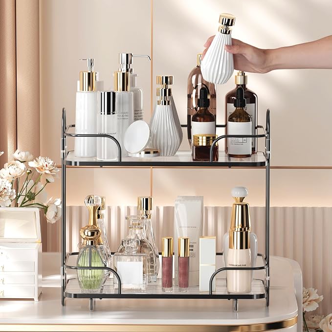 2 Tier Corner Bathroom Counter Organizer, Cosmetic Skincare Organizer, Bathroom Countertop Perfume Tray Vanity Organizer, Kitchen Spice Corner Storage Shelf - Image 6