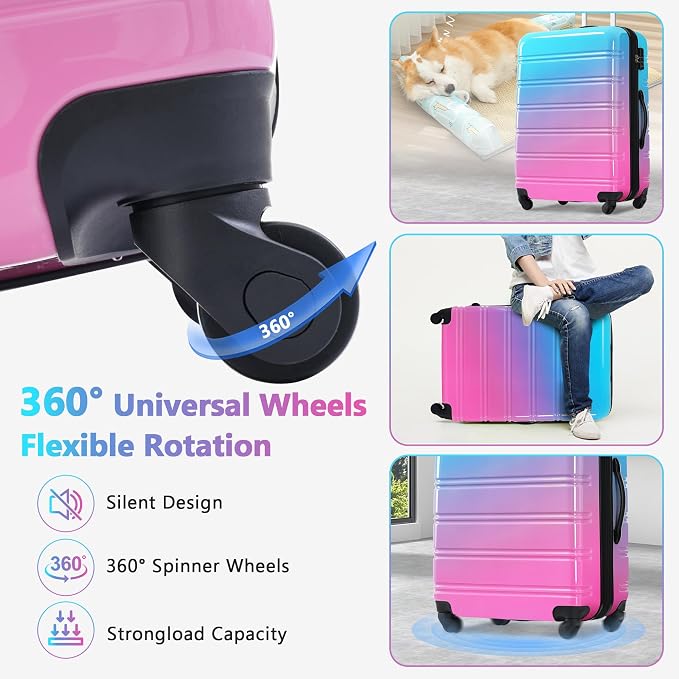 Merax Luggage Sets 3 Piece, Hardside Suitcase with Spinner Wheels,20+24+28 | Lightweight Gradient Color Suitcase with Carry on Luggage, Expandable Convenient Travel,Blue and Red - Image 8