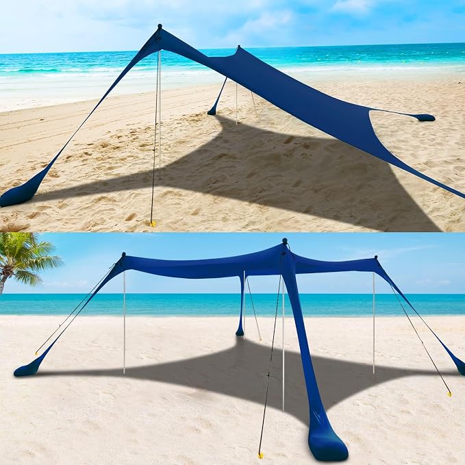COMMOUDS Beach Tent Sun Shelter - UPF50+ Pop Up Beach Canopy with Sandbags & Sand Shovel & Windproof Poles, Portable Sun Shade for Beach, Camping, Picnics, Backyard - Image 7