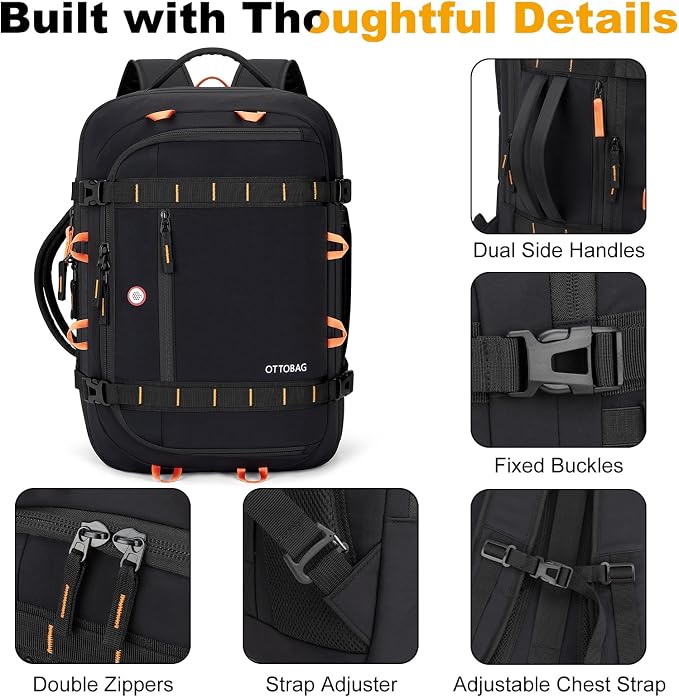 40L Travel Backpack 17.3" Laptop Carry On Duffel Flight Approved | TSA Approved, Wet & Dry Compartment, Water Resistant, Anti-Theft Pocket, Luggage Strap, USB Charging Port - Image 6