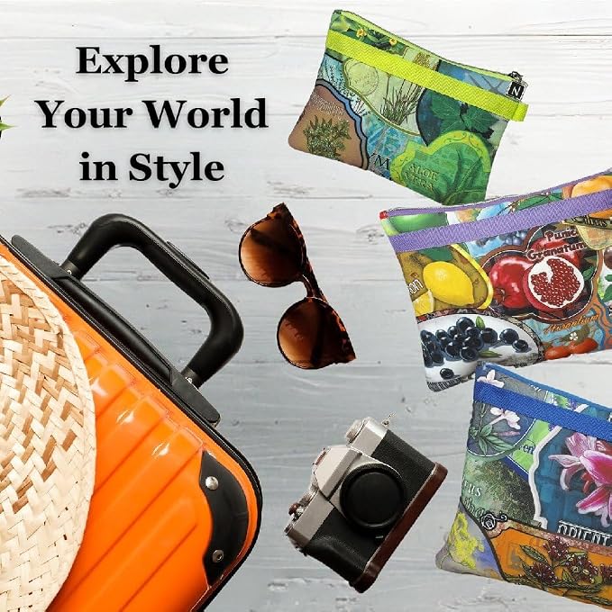 Nabila K Set of 3 Travel Pouches - Part of the Voyager's Garden Collection - 3 Different Sizes - Smallest Meets Most Guidelines for Liquids & Carry On - Zipper Closure - Image 3