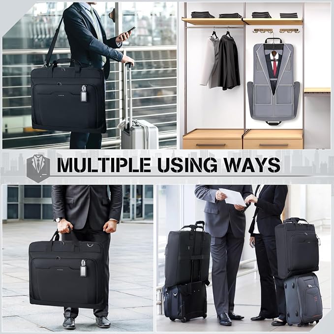 RAINSMORE Garment Bags for Travel Carry On Garment Bag for Hanging Clothes, Suit Bag for Business Trips with Shoes bag & Shoulder Strap, Waterproof Foldable Suit Luggage Bag for Men Women, Black - Image 7