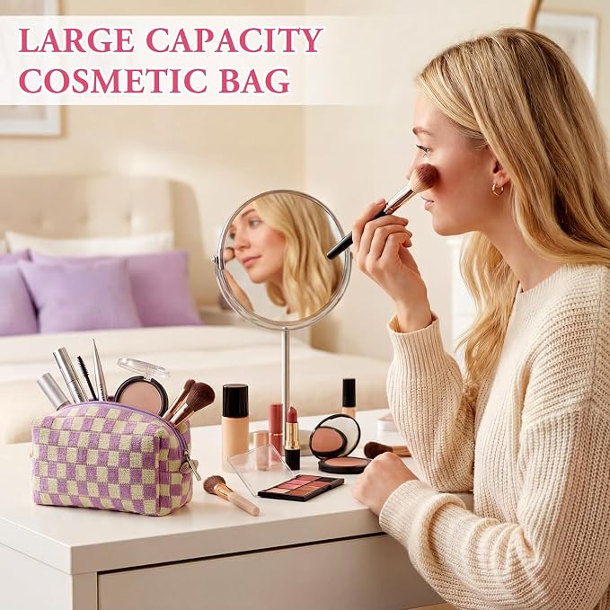 Gilprop 8 Pcs Checkered Makeup Bag for Purse Small Cosmetic Pouch Bulk Portable Zipper Makeup Pouch Travel Toiletry Organizer Gifts for Women Bridesmaid Wedding Party Favors (Colorful 2) - Image 5