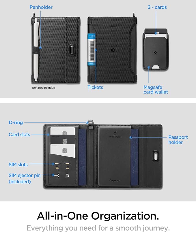 Spigen Life for Passport Card Cover Holder with RFID Blocking Technology Wallet Travel Documents Organizer Protector Accessories, SIM Card Pin Included - Image 4