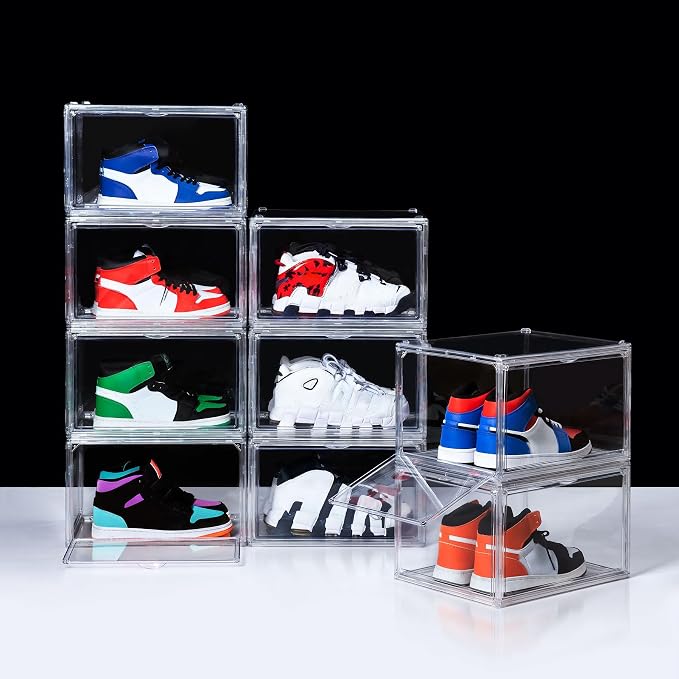 12 Pack Shoe Boxes, Clear Acrylic Stackable Plastic Sneaker Box Container, Magnetic Drop & Side Open Shoe Organizer Case Container With Lids Fits Up to Size 15(Transparency) - Image 7