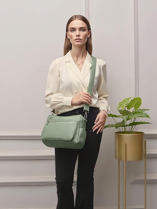 YZAOLL Large Crossbody Shoulder Bag for Women Vegan Leather Tote with Adjustable Wide Strap Work Purse with 10 Pockets