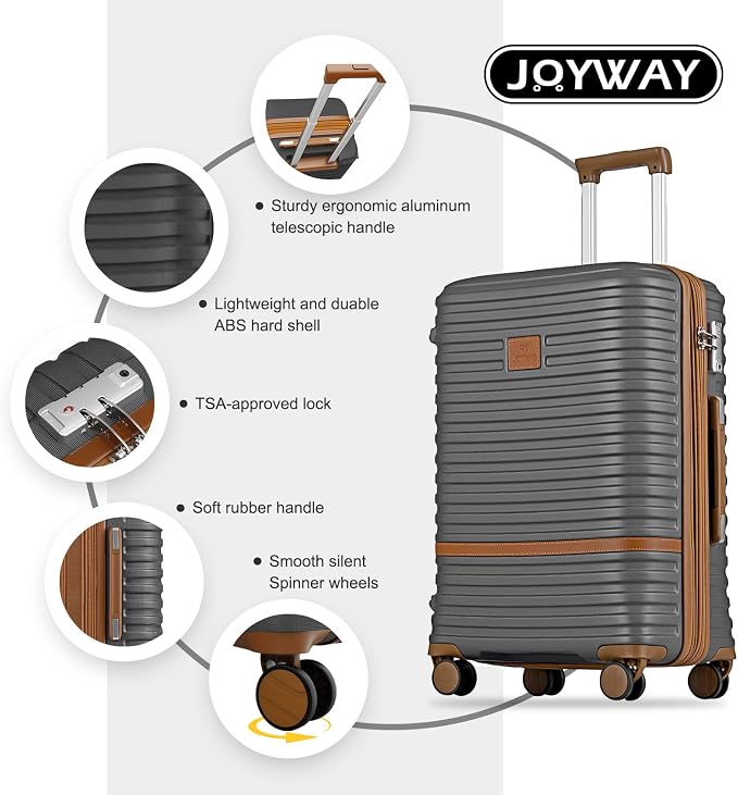 Joyway Luggage Set 7 Piece Suitcase Sets with Spinner Wheel,Hardside Expandable Travel Laggage with TSA Lock(18/20/24/28 Grey) - Image 7