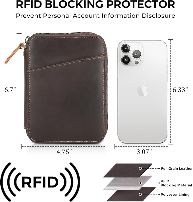 Polare Full Grain Leather Family Passport Wallet for 4 Passports, RFID Blocking Bifold Passport Cover Travel Document Organizer Holder for Women and Men (Dark Brown with AirTag Slot) - Image 3