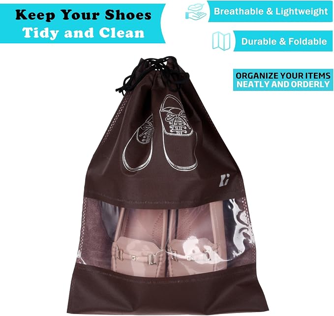 Kuber Industries Pack of 8 Shoe Bags | Shoe Bags for Travel | Non-Woven Shoe Storage Bags | Storage Organizers Set | Shoe Cover with Transparent Window | Shoe Dori Cover | Coffee - Image 2