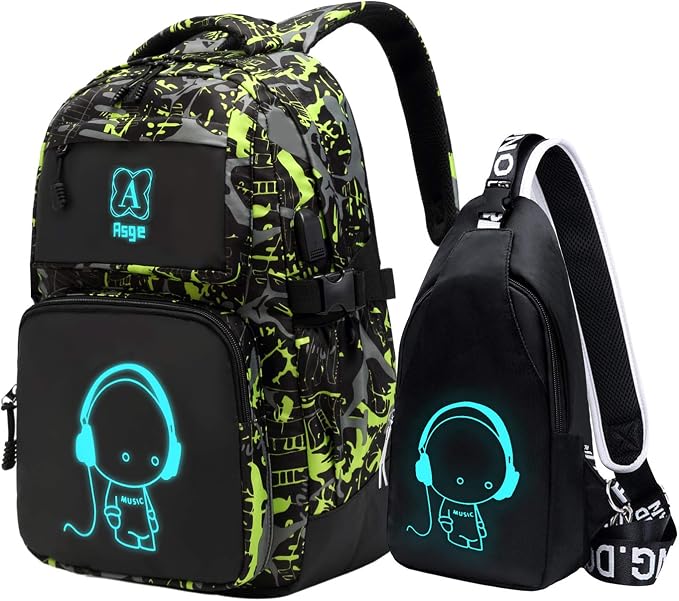 Asge boys backpack for kids camo bookbag for middle school bags travel back pack (Green) by AsgeBackpacks